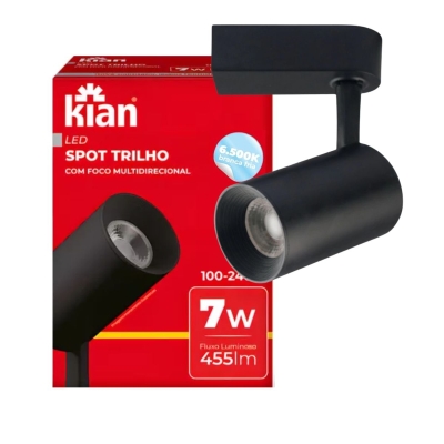 Spot Led 7w 6500k Para Trilho Preto Com Foco Multidirecional Kian