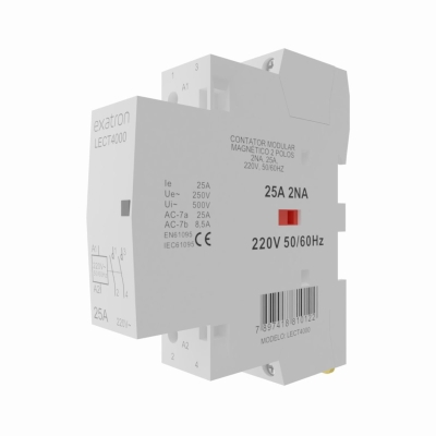 Contator Circuitos de Comando Modular 2 Polos, 2NA, 25A, 220V lect4000 Exatron