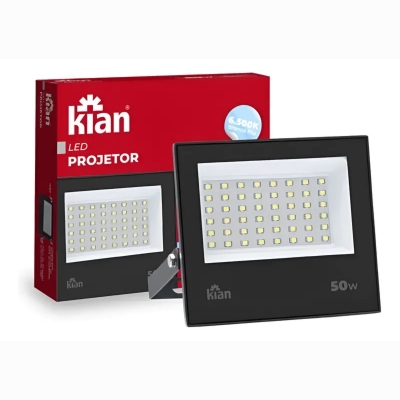 Projetor Refletor Led 50w Preto luz Branco-frio 6500k Kian