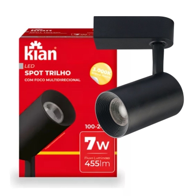 Spot Led 7w 3000k Para Trilho Preto Com Foco Multidirecional Kian